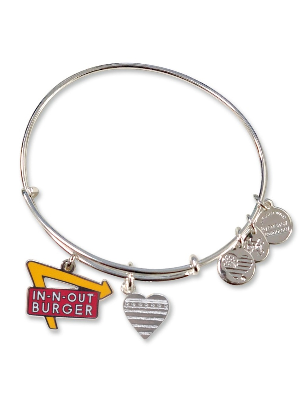 Silver Charm Bangle Bracelet with Yellow & Red Logo